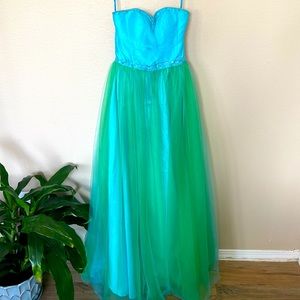 Milanoo Blue and Green Prom Dress